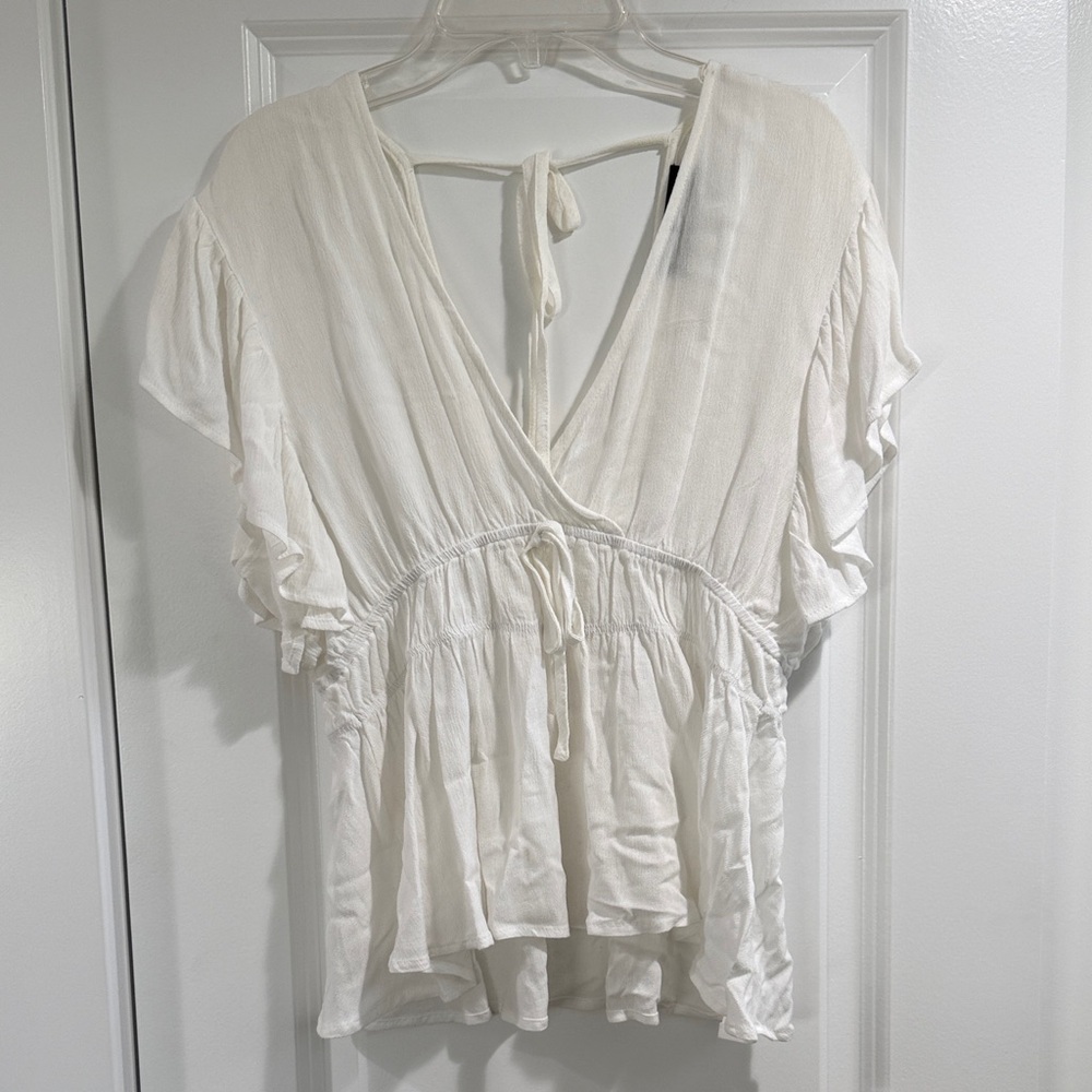 Elegant White Ruffle Sleeve Blouse